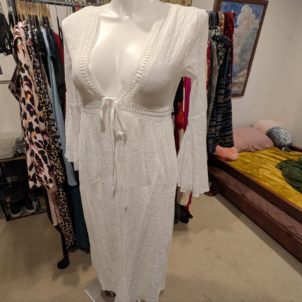 Cupshe White Lace-Trimmed Cover Up - S/M